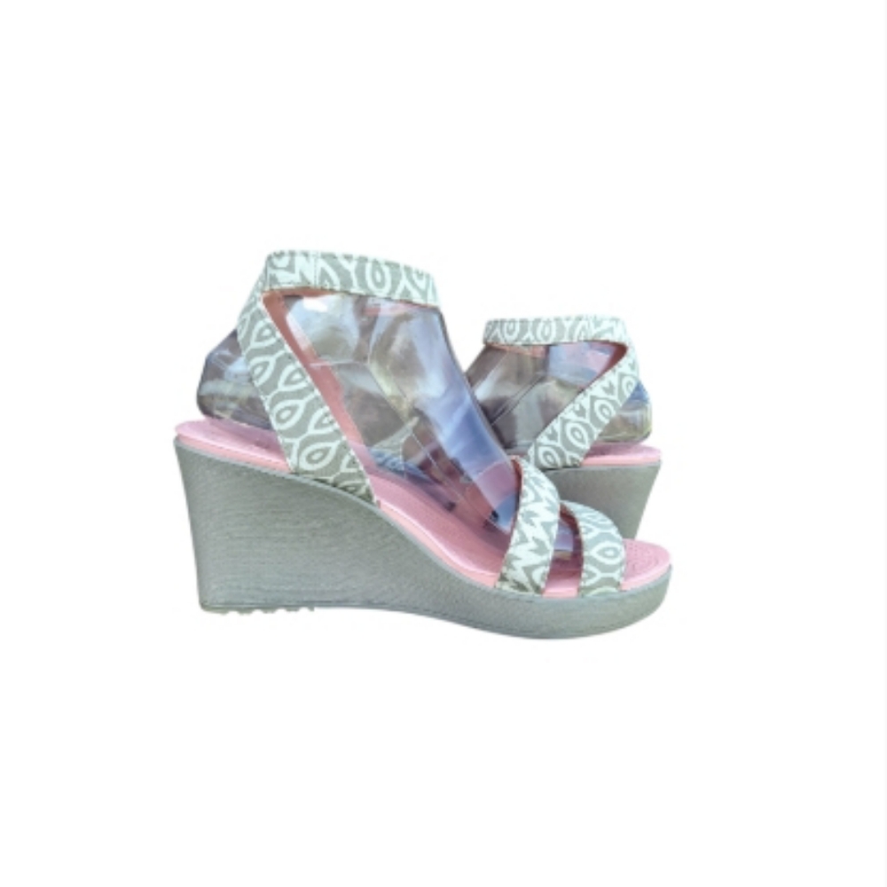 Crocs Leigh Wedge Platform Wedge Stucco Tumbleweed Peach Tan Sandal Shoe Women 9
